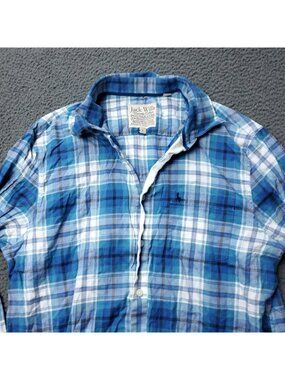 Jack Wills Button Shirt Mens L Large Long Sleeve Plaid Cotton Blue Casual